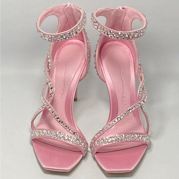 Alexander McQueen Crystal Satin Ankle-Cuff Cocktail Sandals size 37.5 - Picture 3 of 12